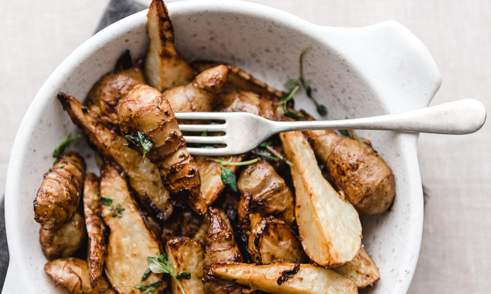 How To Cook Roast Jerusalem Artichokes with Schmaltz and Miso