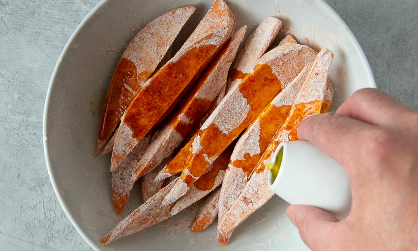 sweet potato fries ready to cook