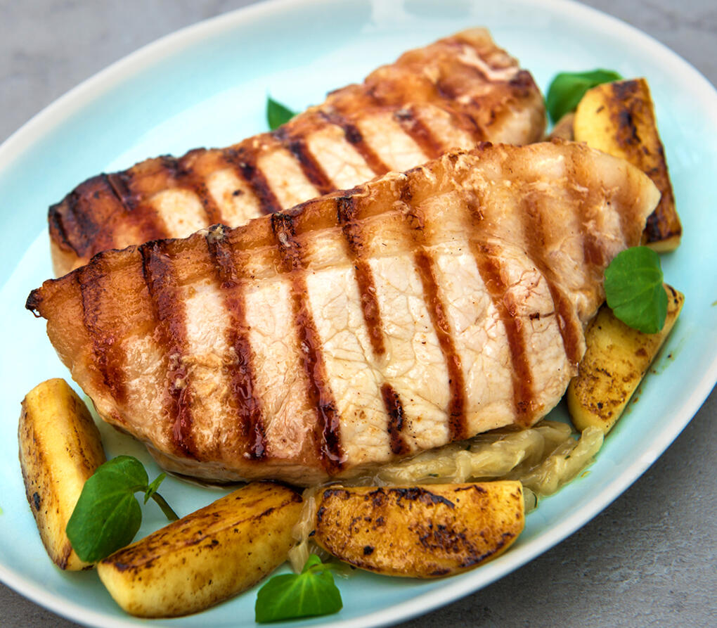 The tender Pork Loin Steak promises a fat covering that offers rich