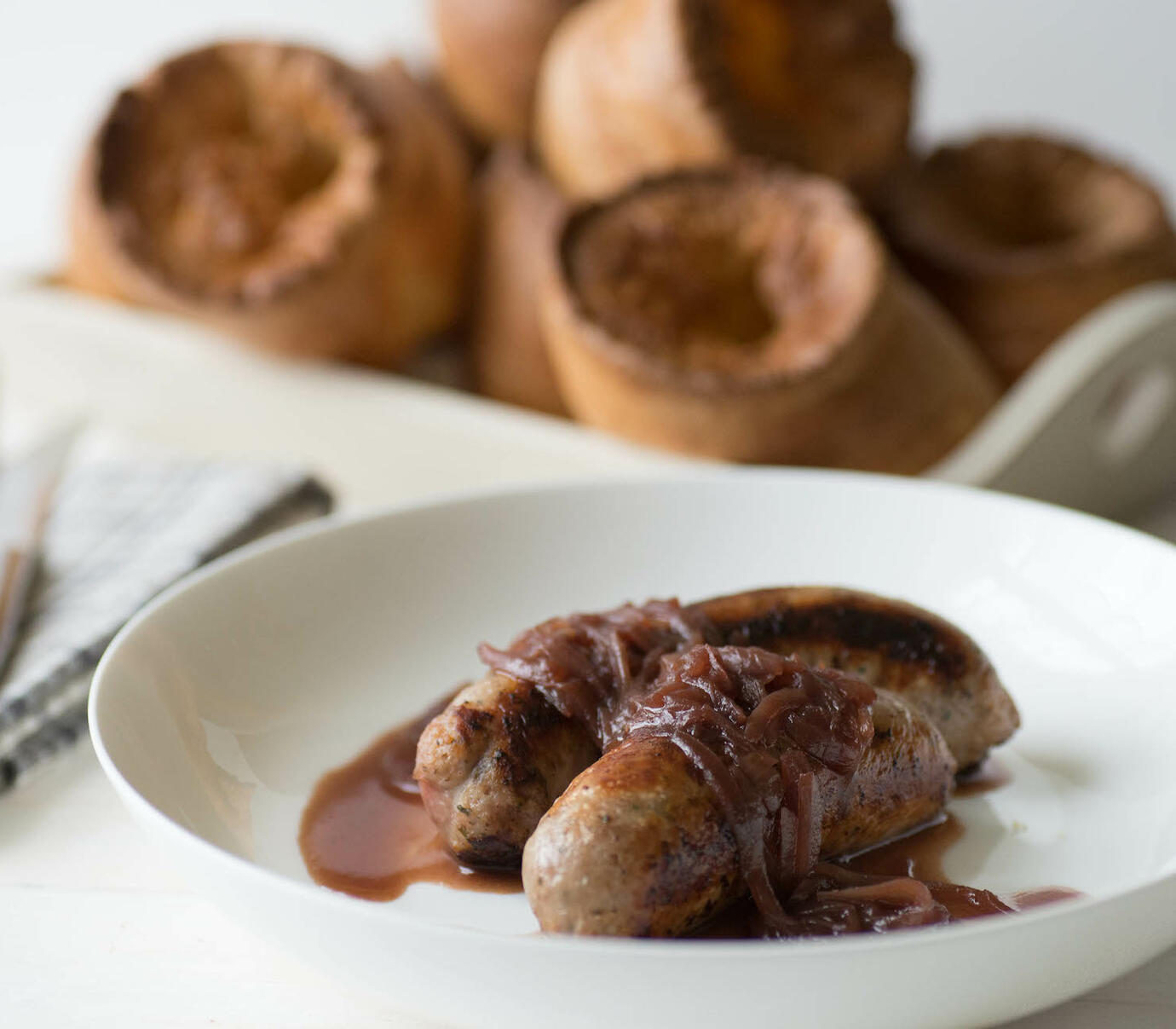 Jeff Baker's Toad in the Hole with Onion Gravy Recipe Online. Chefs Recipe for Deliciously Deep Toad