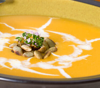 Butternut squash with orange and almond soup recipe. Sweet soup recipe ideal for hot or cold weather