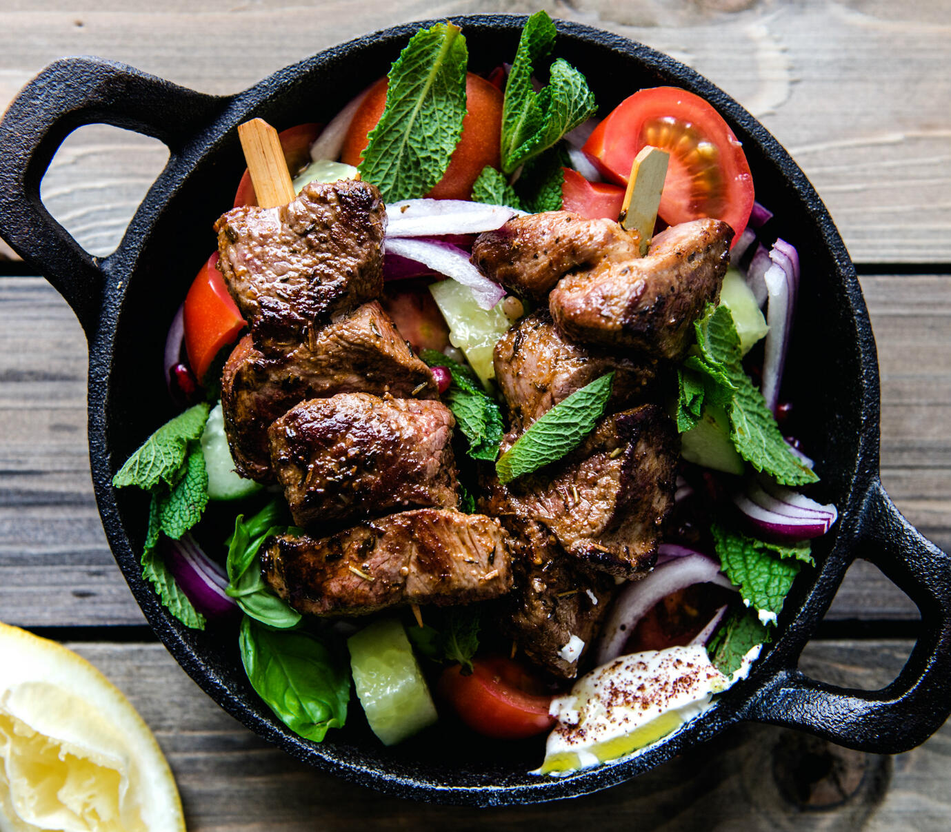 How To Cook Lamb Leg Skewers, Sumac Labneh & Salad Farmison & Co