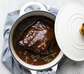 cooked beef featherblade in red wine