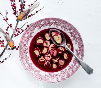 cooked polish borscht and corned beef dumplings